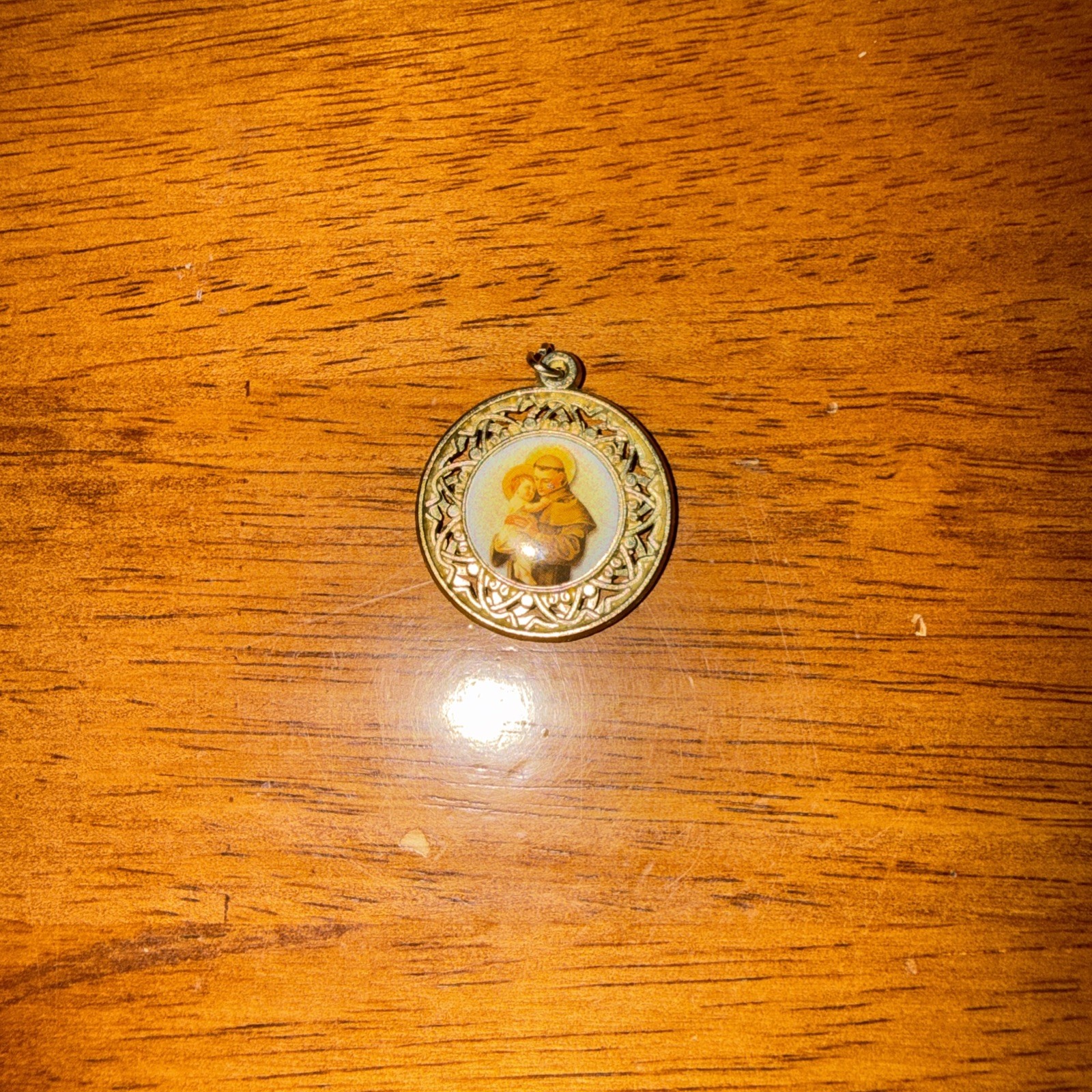 Vintage Dainty Gold Saint St Anthony Medallion Medal Pendant Vintage Dainty Gold Saint St Anthony Medallion Medal Pendant