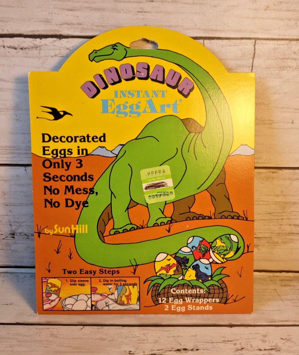 Vintage 1987 Sunhill Instant Easter Egg Art Dinosaurs 12 Shrink Wrappers Sealed