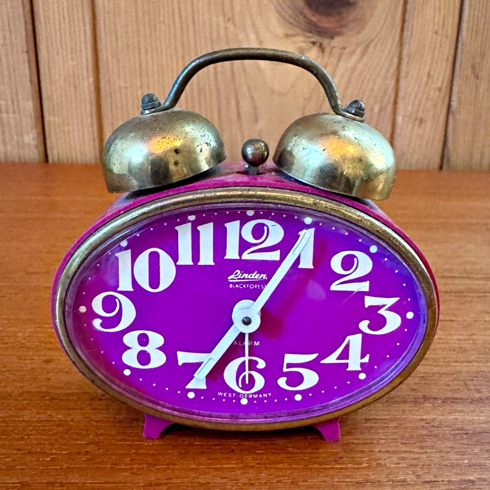 Vintage Linden Blackforest Purple Twin Bell Alarm Clock W Germany Parts Repair
