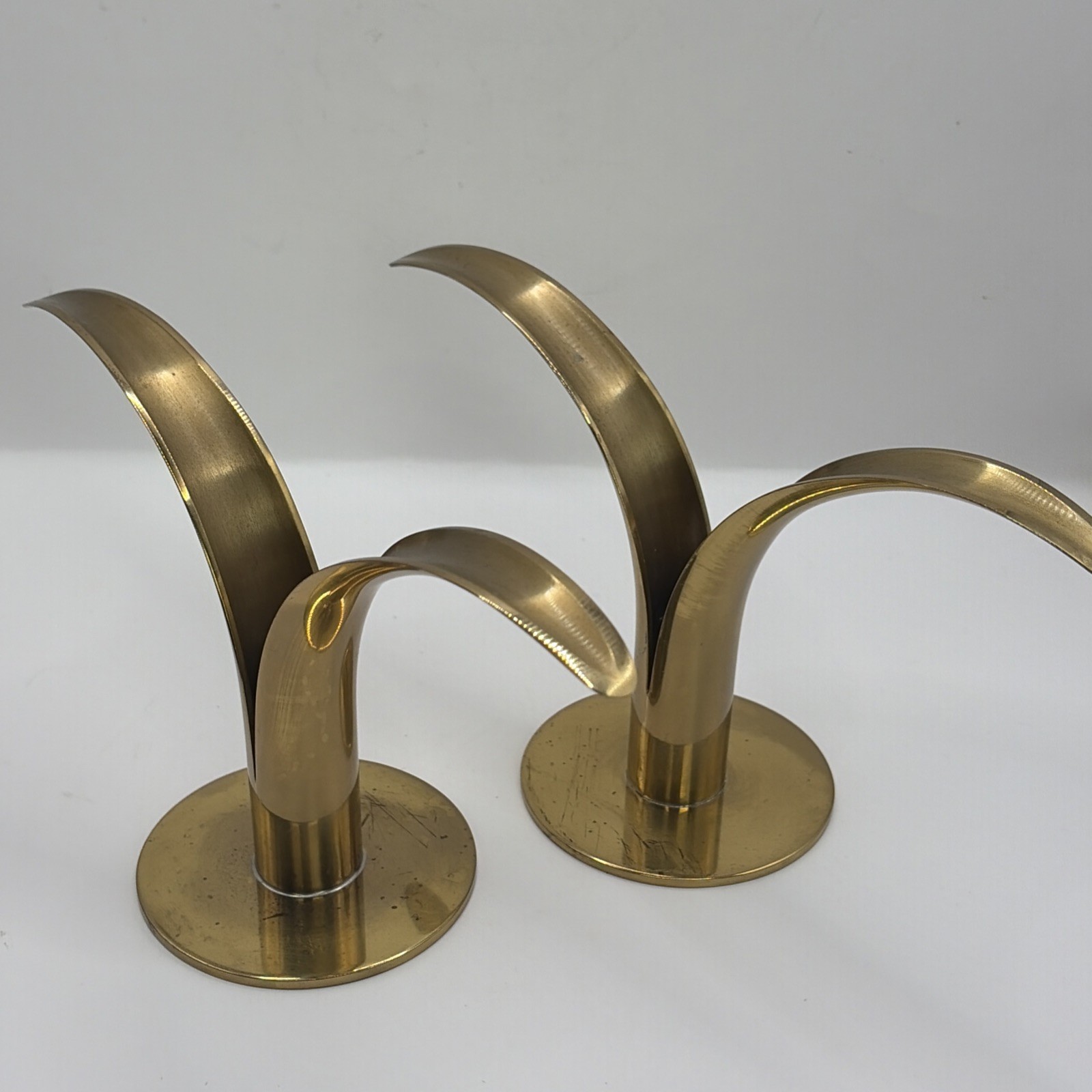 Vintage Pair Ystad Metall Brass Lily Candle Holder Sweden MCM Ivar Ålenius Björk Vintage Pair Ystad Metall Brass Lily Candle Holder Sweden MCM Ivar Ålenius Björk