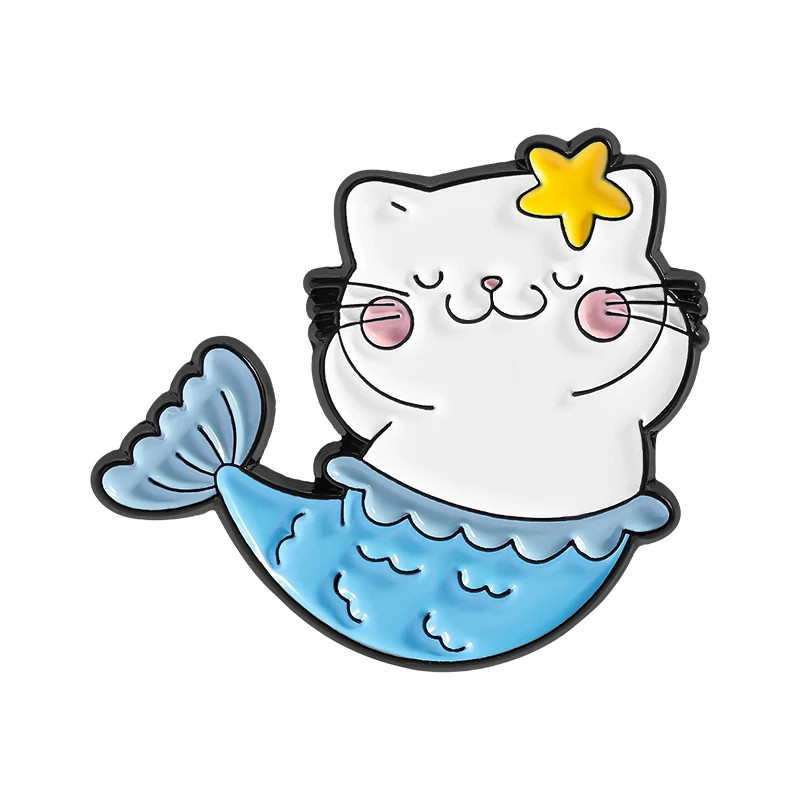 Cute Cat Mermaid Enamel Pins Custom Beautiful Mermaid Tail Brooches Lapel