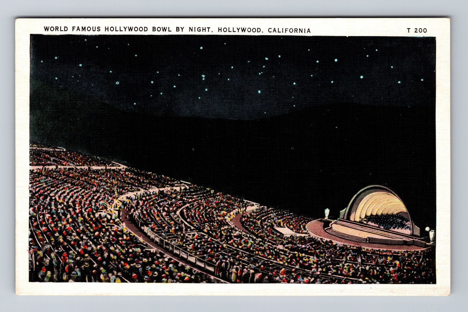 Hollywood CA-California, Hollywood Bowl by Night, Antique Vintage Postcard