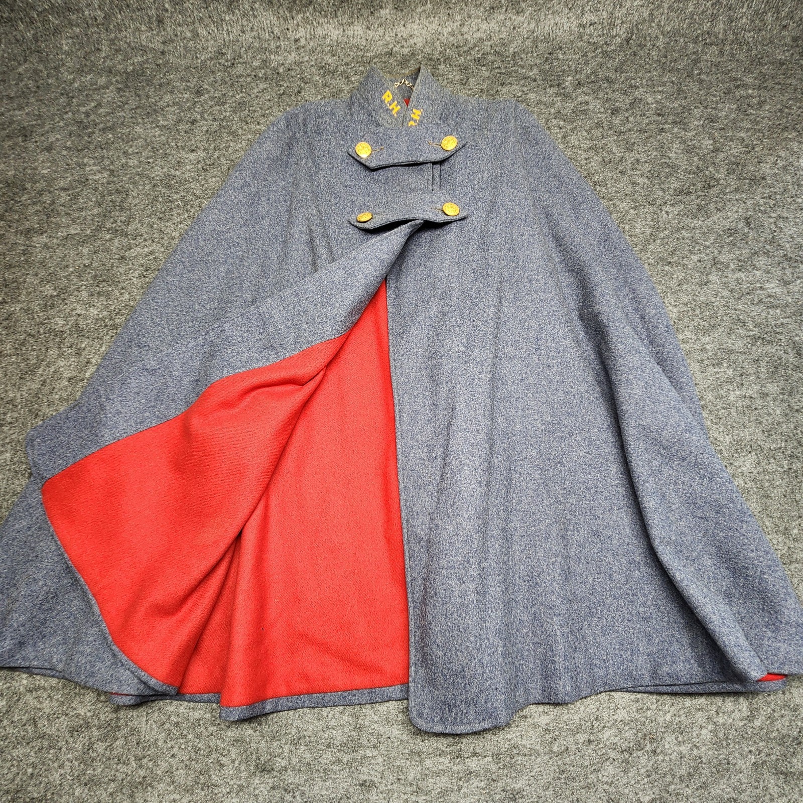 Marvin Neitzel VTG WWII 40s Womens Nurses Cape Grey Blue Wool RH Gold Button