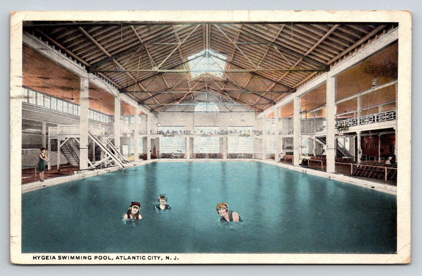 1920 Hygeia Swimming Pool Atlantic City NJ Postcard Vintage Interior Scene