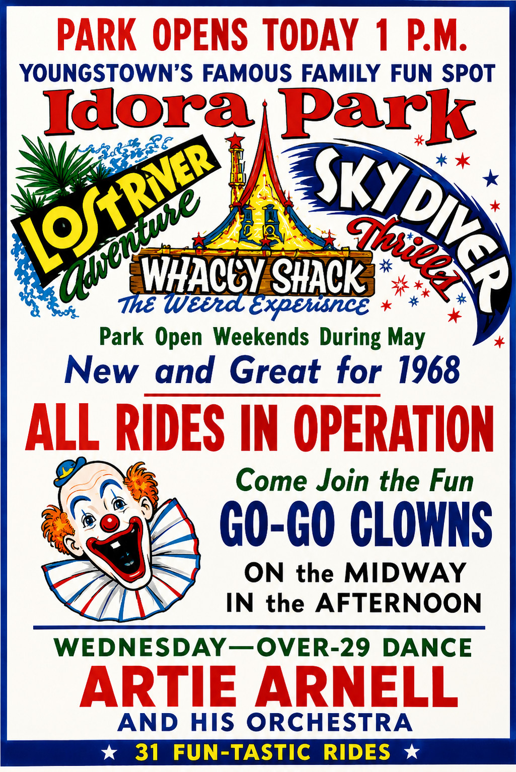 VINTAGE IDORA AMUSEMENT PARK AD MAGNET – YOUNGSTOWN OHIO 1968