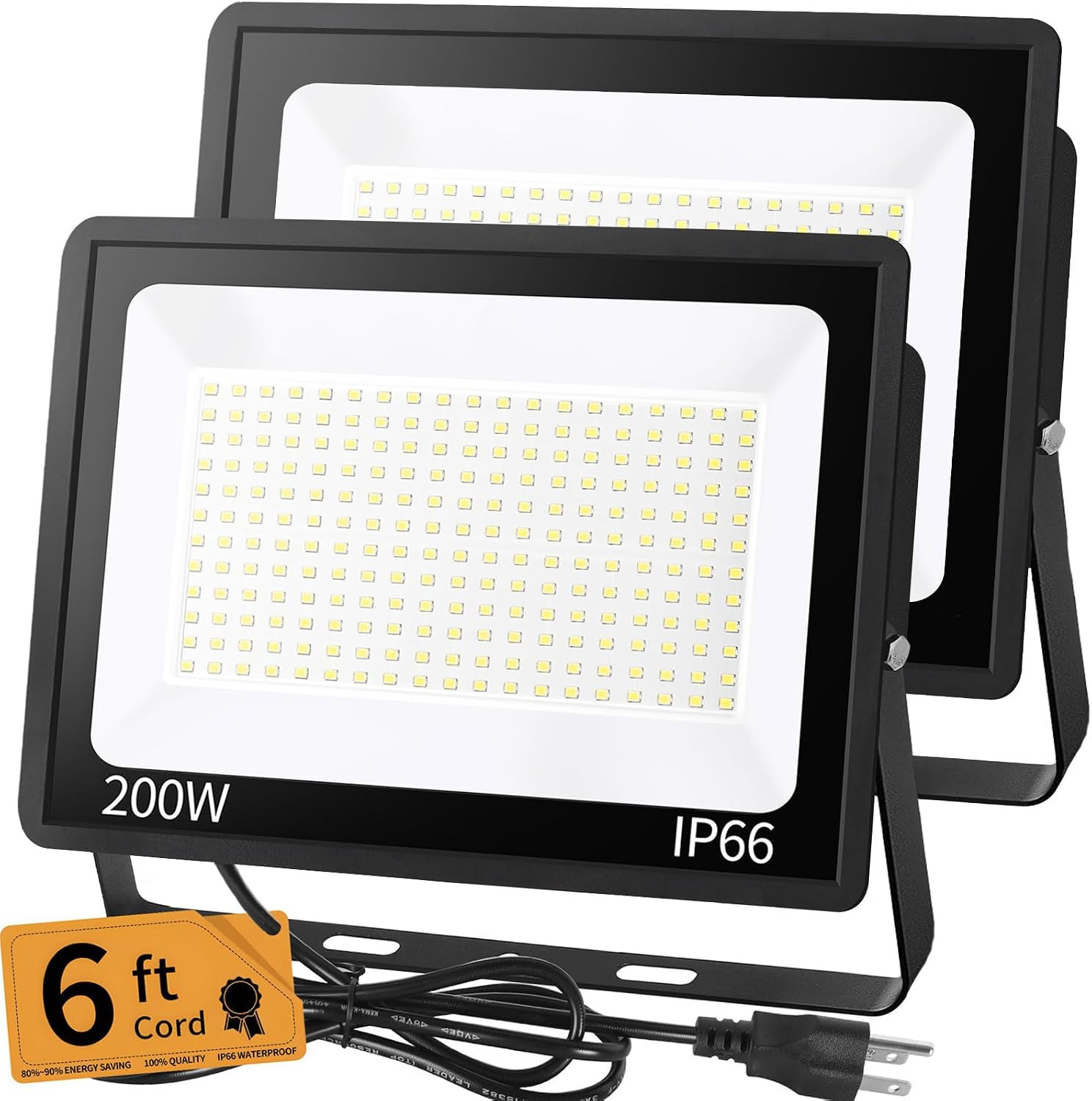 200W LED Flood Light Outdoor, 24000LM Exterior Security Lights, 2 Pack