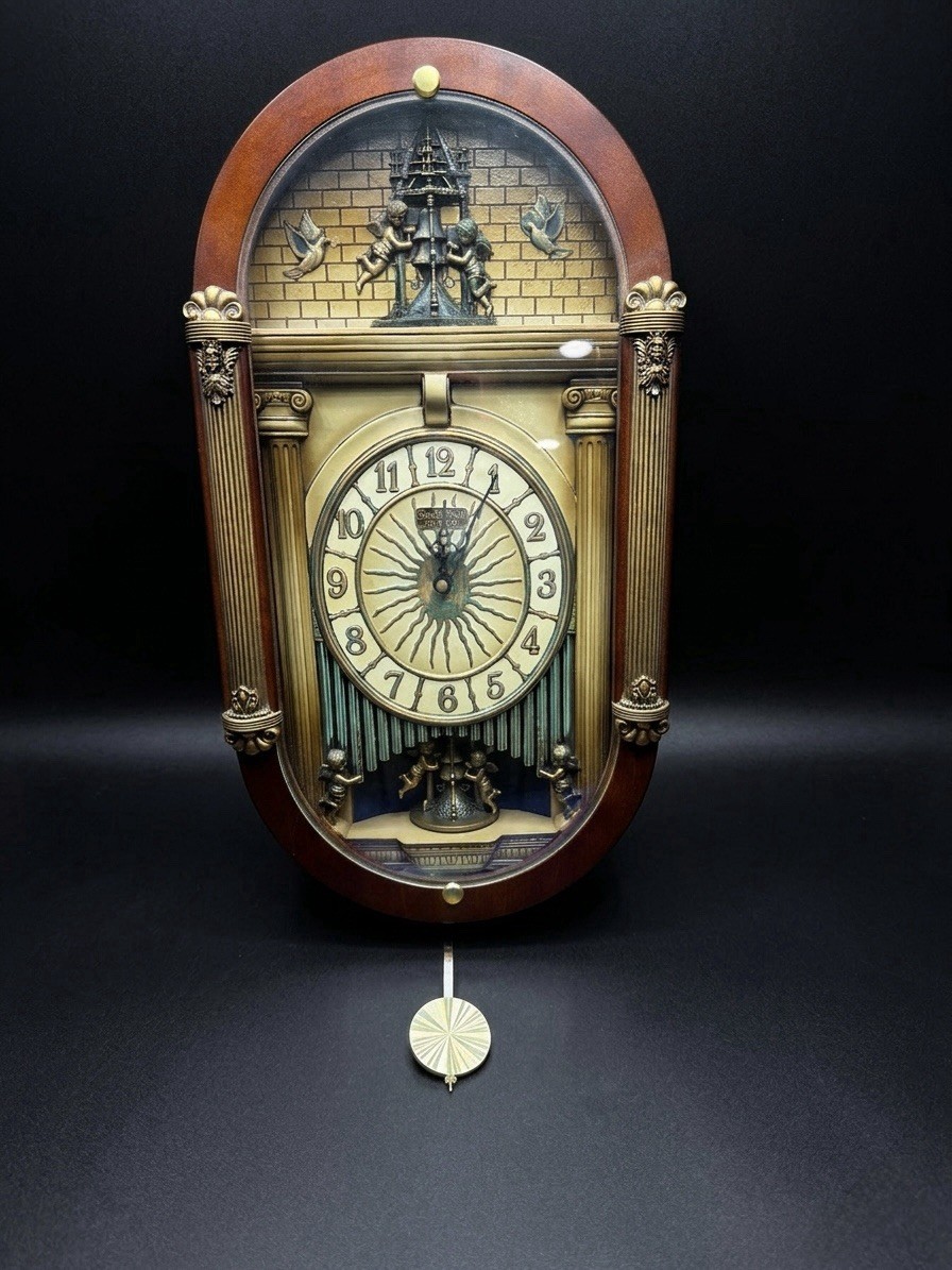 Vintage Rhythm Small World Musical Motion Wall Clock Wood Frame Pendulum Angels