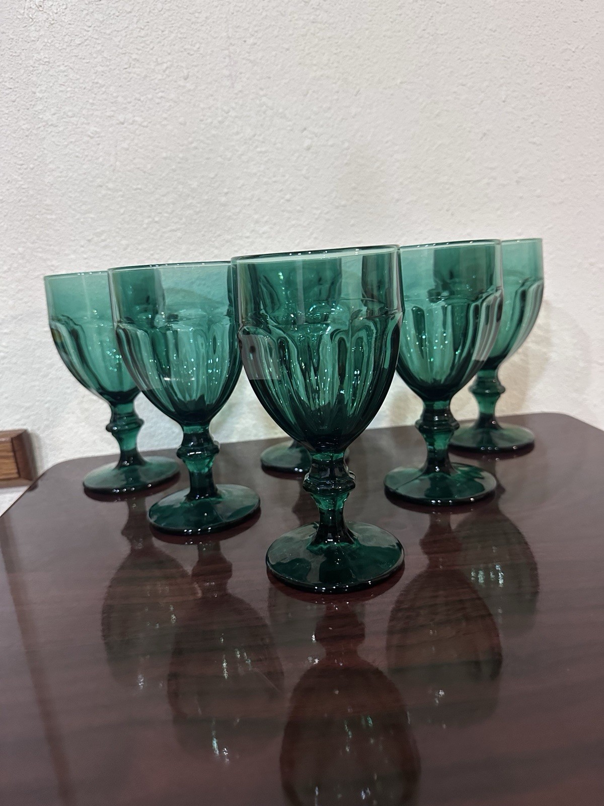 Vintage Libbey Gibraltar Jupiter Green Water Goblets, Paneled Footed Wine/water