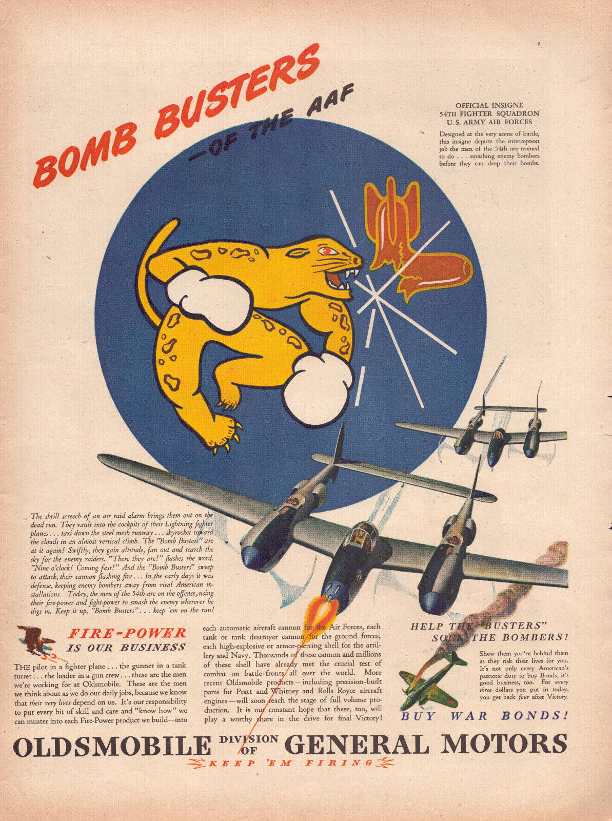 A3 Oldsmobile GM Bomb Busters AAF War Plane 1944 Life Mag Advertising Print Ad