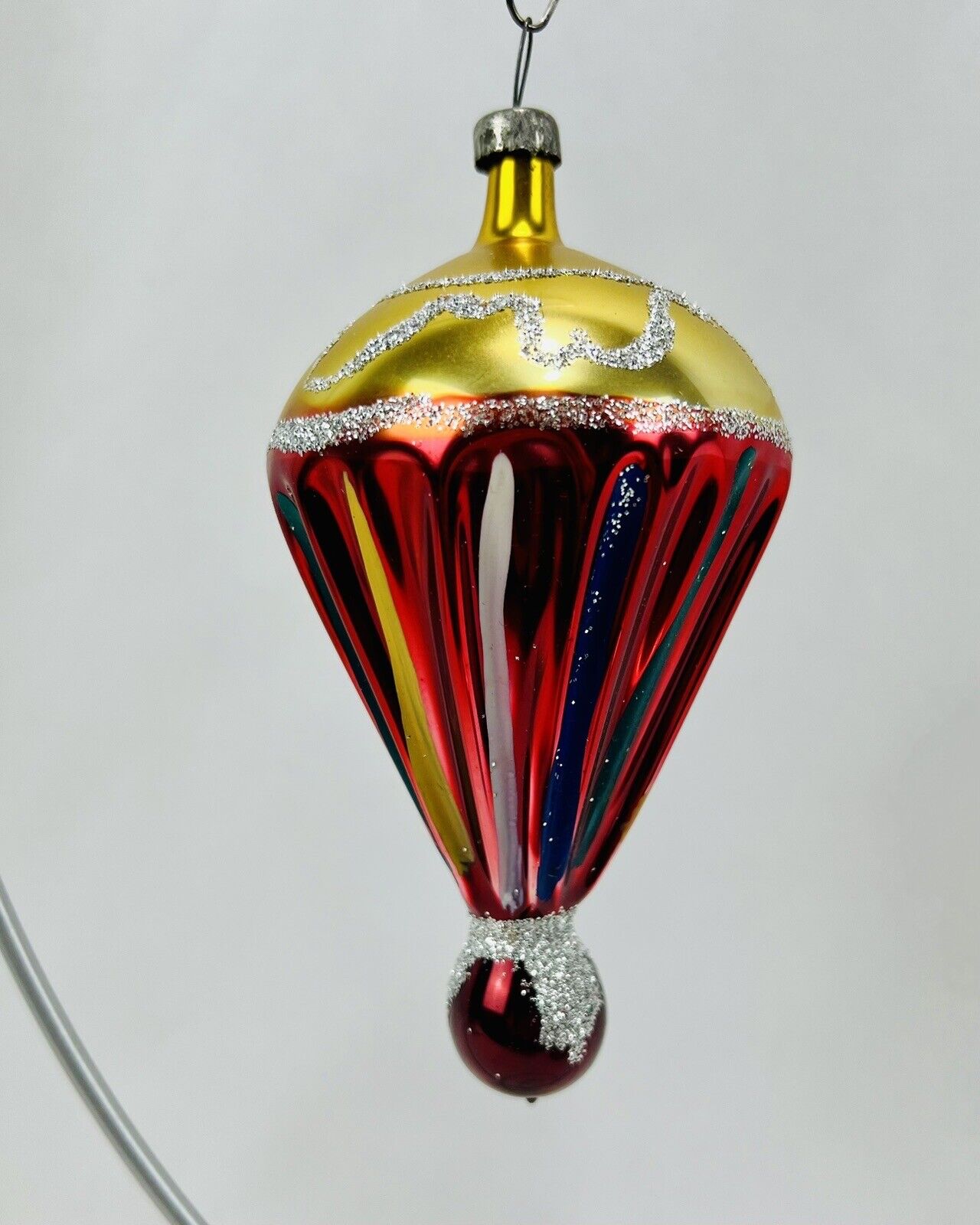 Vintage Fluted Gold Burgundy Balloon Parachute Balloon Glass Christmas Ornament