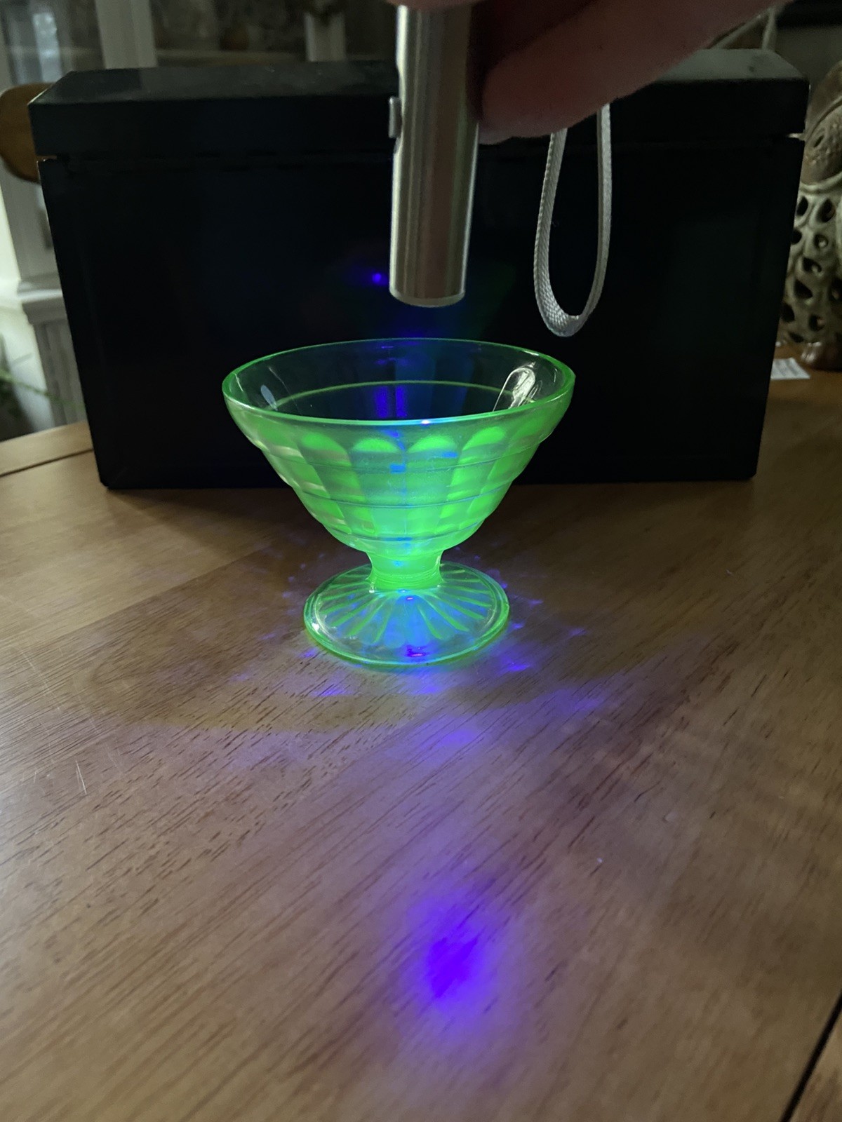 Vintage Hocking Glass Co. Block Optic Green depression Glass Sherbet Dish