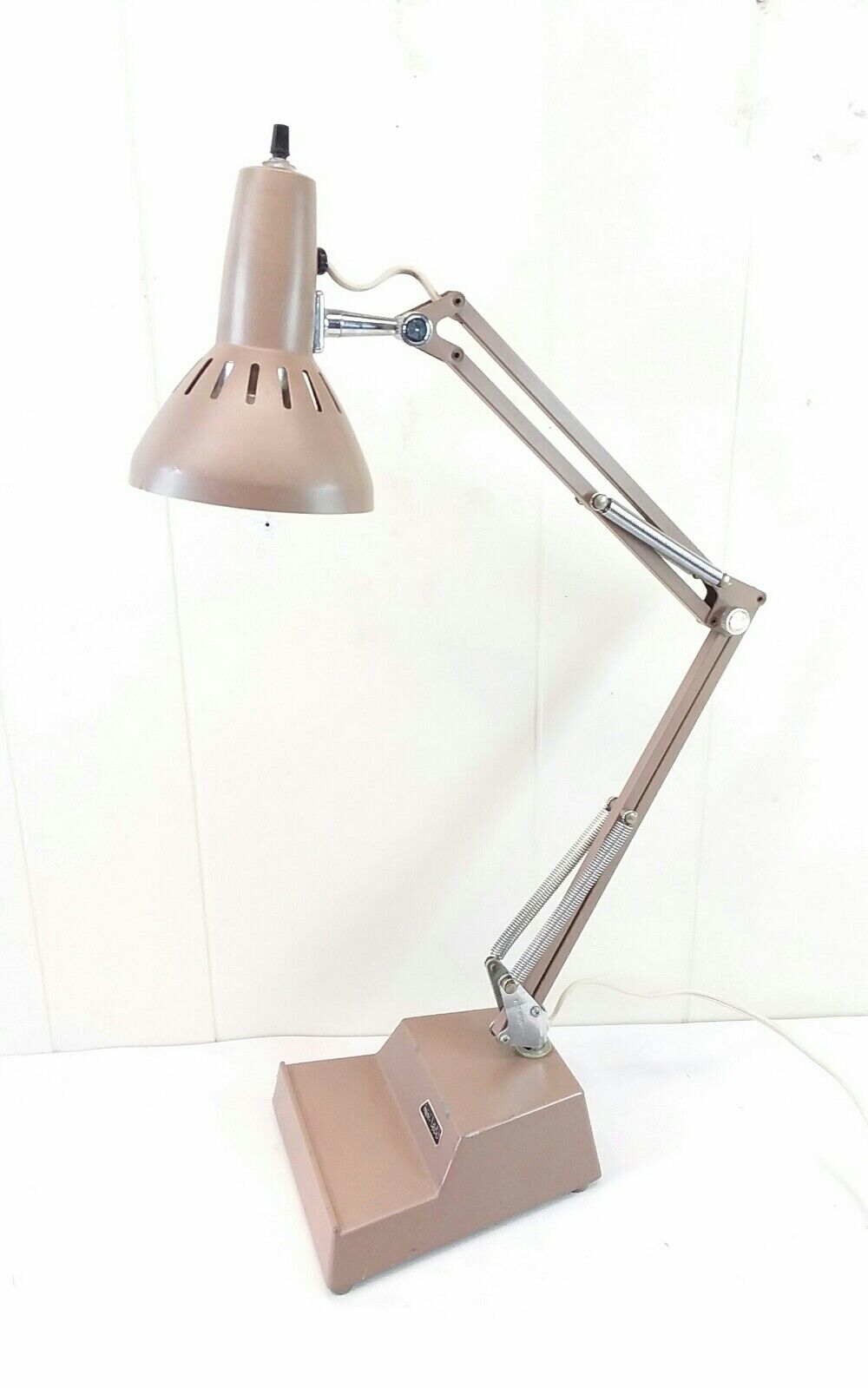 Vintage LEDU Tan Spring Arm Articulating Desk Lamp Light, Sweden, Industrial