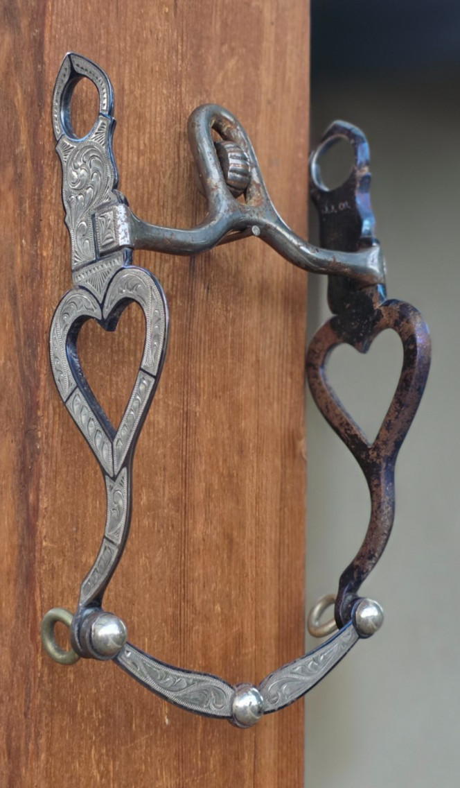 Vintage J.J. Co Western Horse Bit Sterling Silver Overlay Heart Shanks Cricket