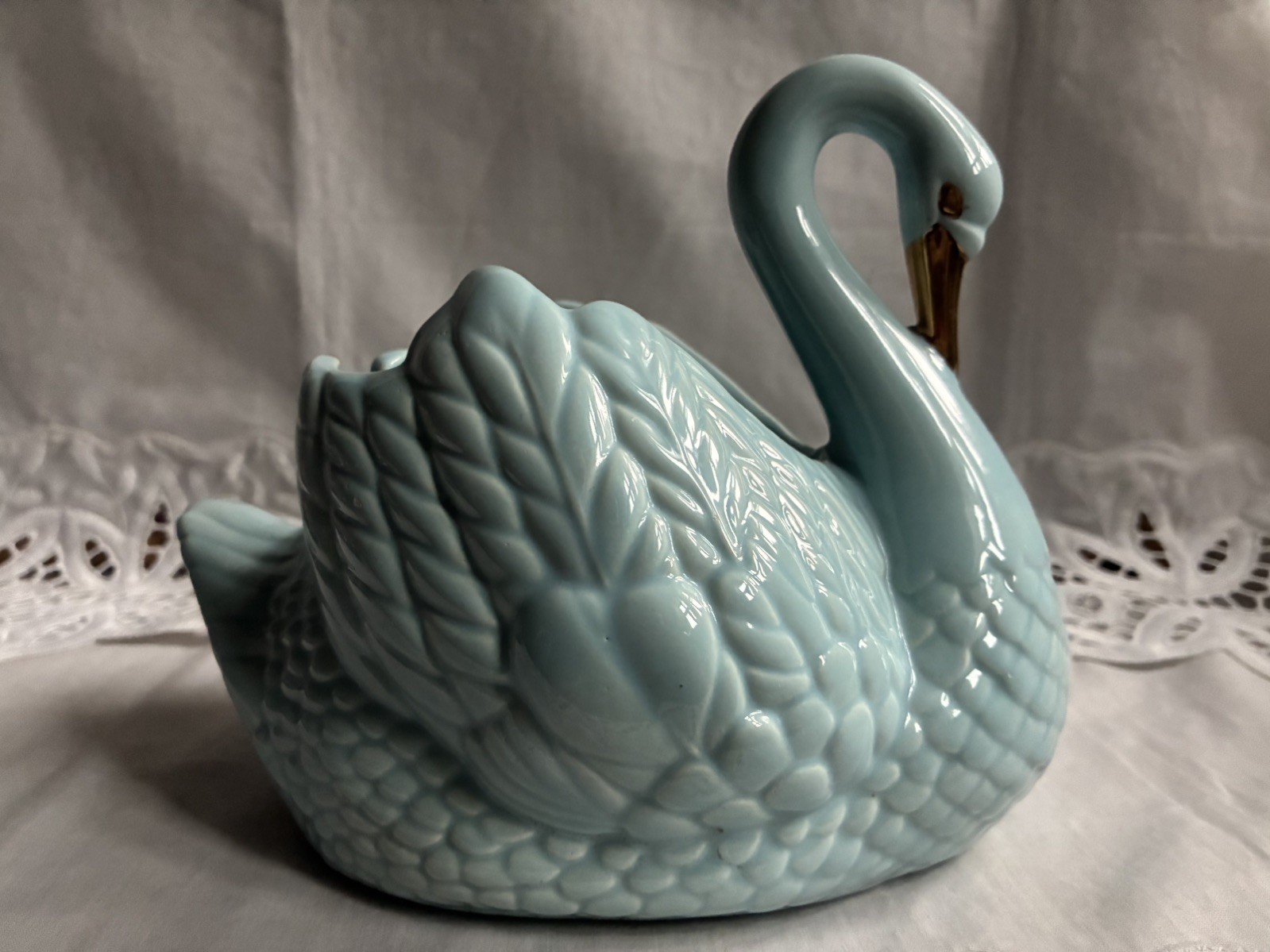 Vintage Holland Mold Swan Planter Pale Blue Ceramic Decor
