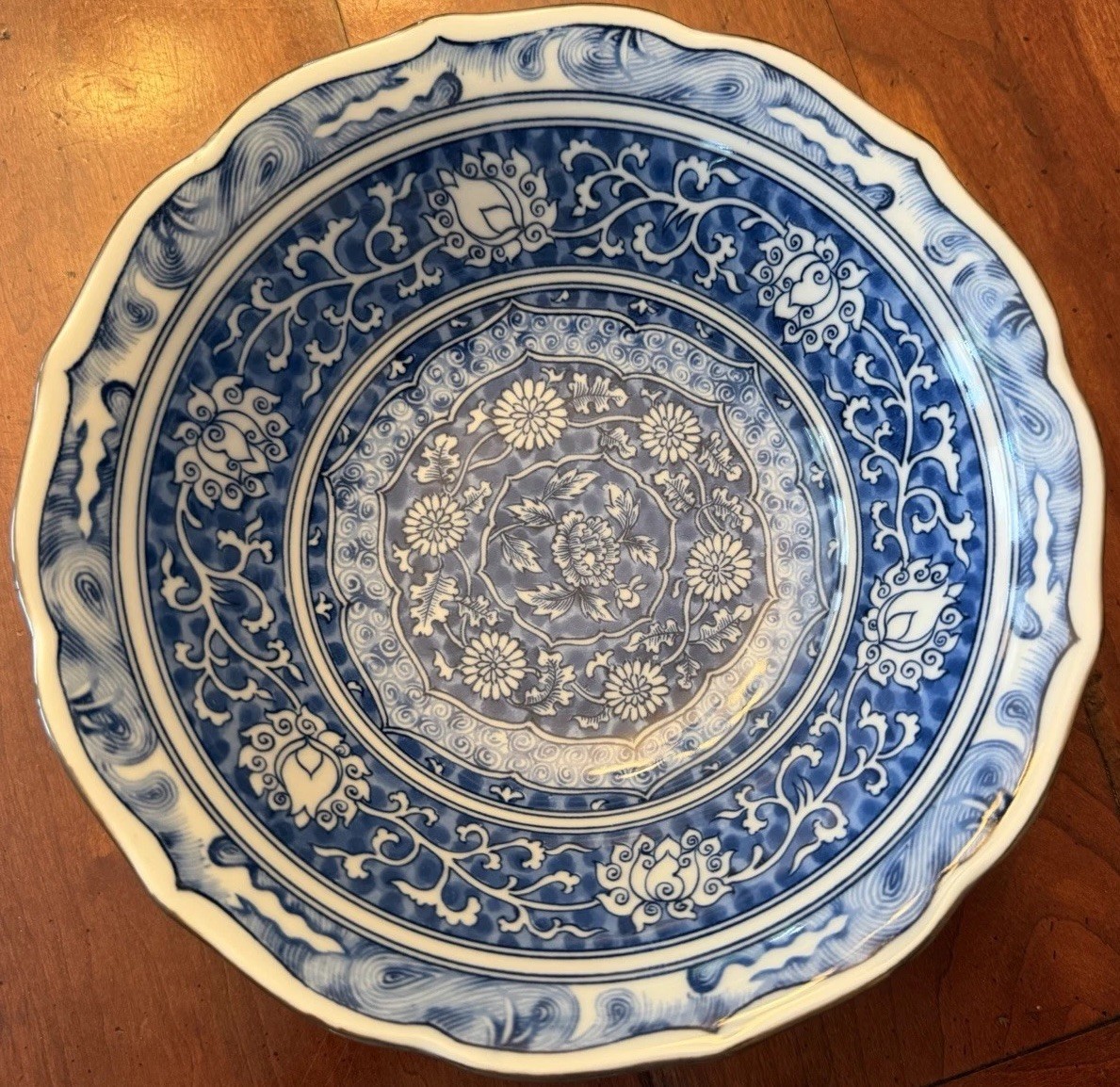 Vintage Toyo Japanese Blue & White Imari Arita Floral Porcelain Bowl