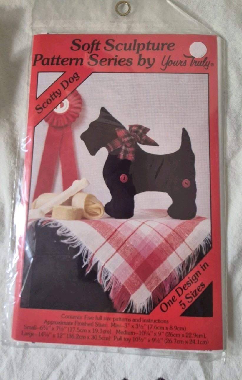 New 1984 Yours Truly Soft Sculpture Scotty Dog Sewing Pattern 5 Sizes Scottie