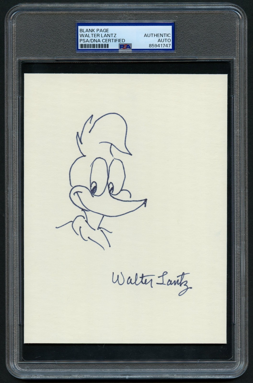 Walter Lantz signed autograph 5.5x7 Original Woody Woodpecker Sketch PSA Slabbed
