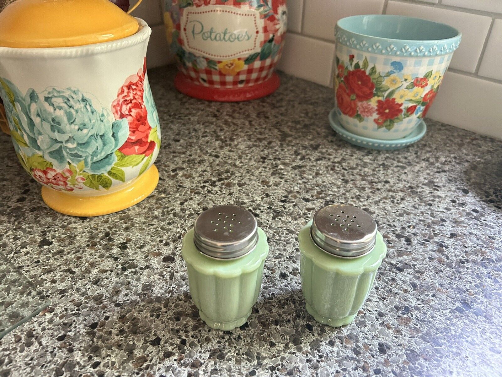 The Pioneer Woman Timeless Beauty Jade Salt and Pepper Shaker Set Used