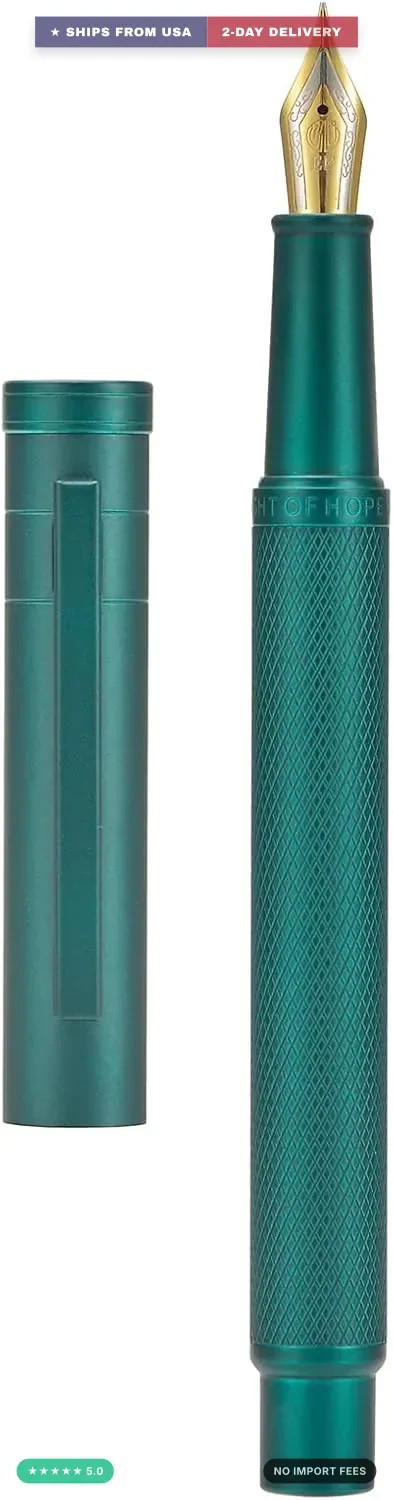 Hongdian 1851 Green Forest Fountain Pen Medium Nib Converter Metal Case