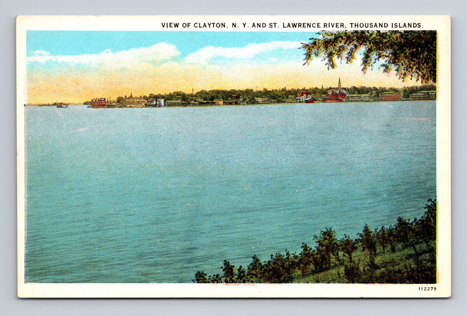 View Clayton NY St Lawrence River Thousand Islands White Border Postcard