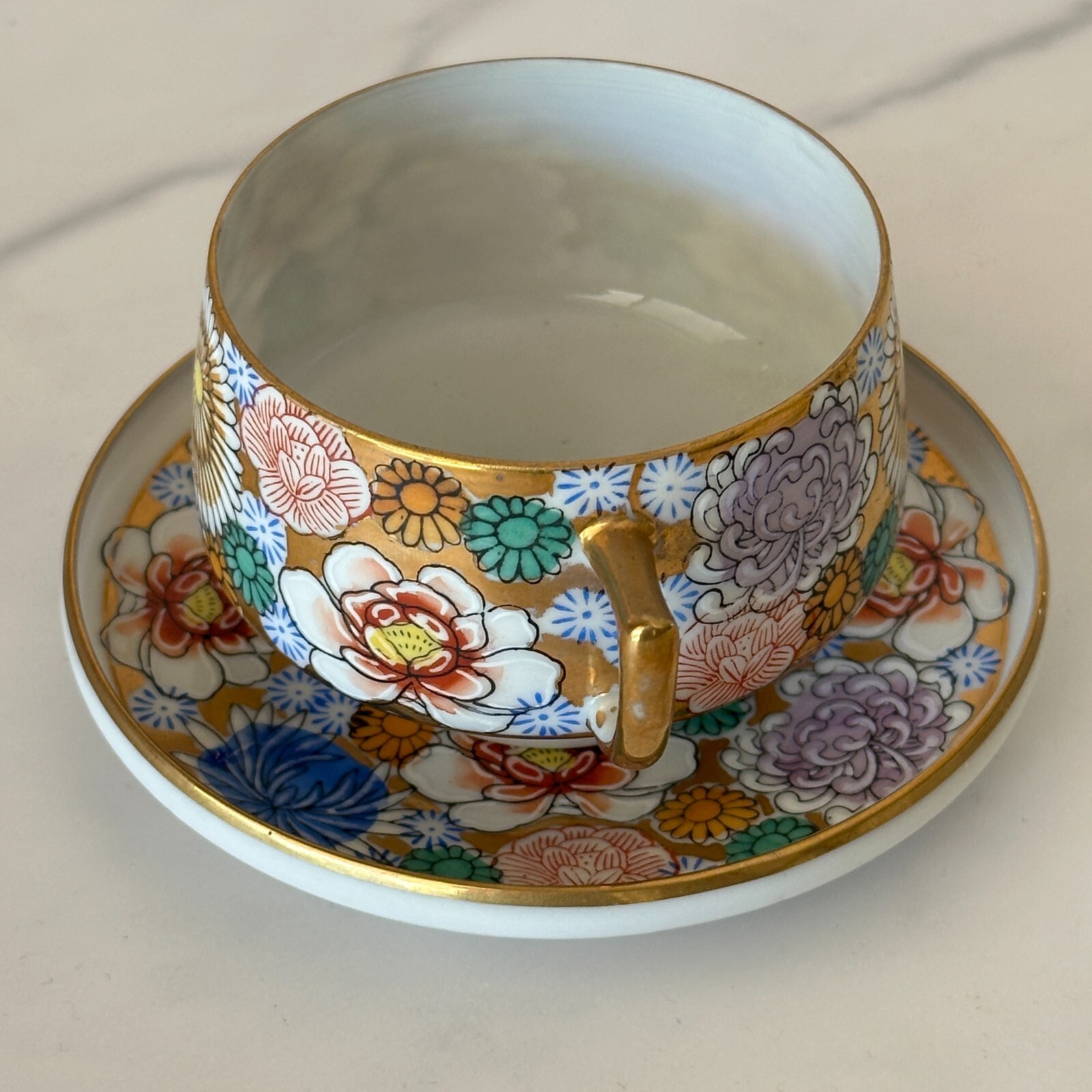 Vintage Mille Fleur Japan Tea Cup & Saucer Gold Floral Chinese Ghibli Porcelain