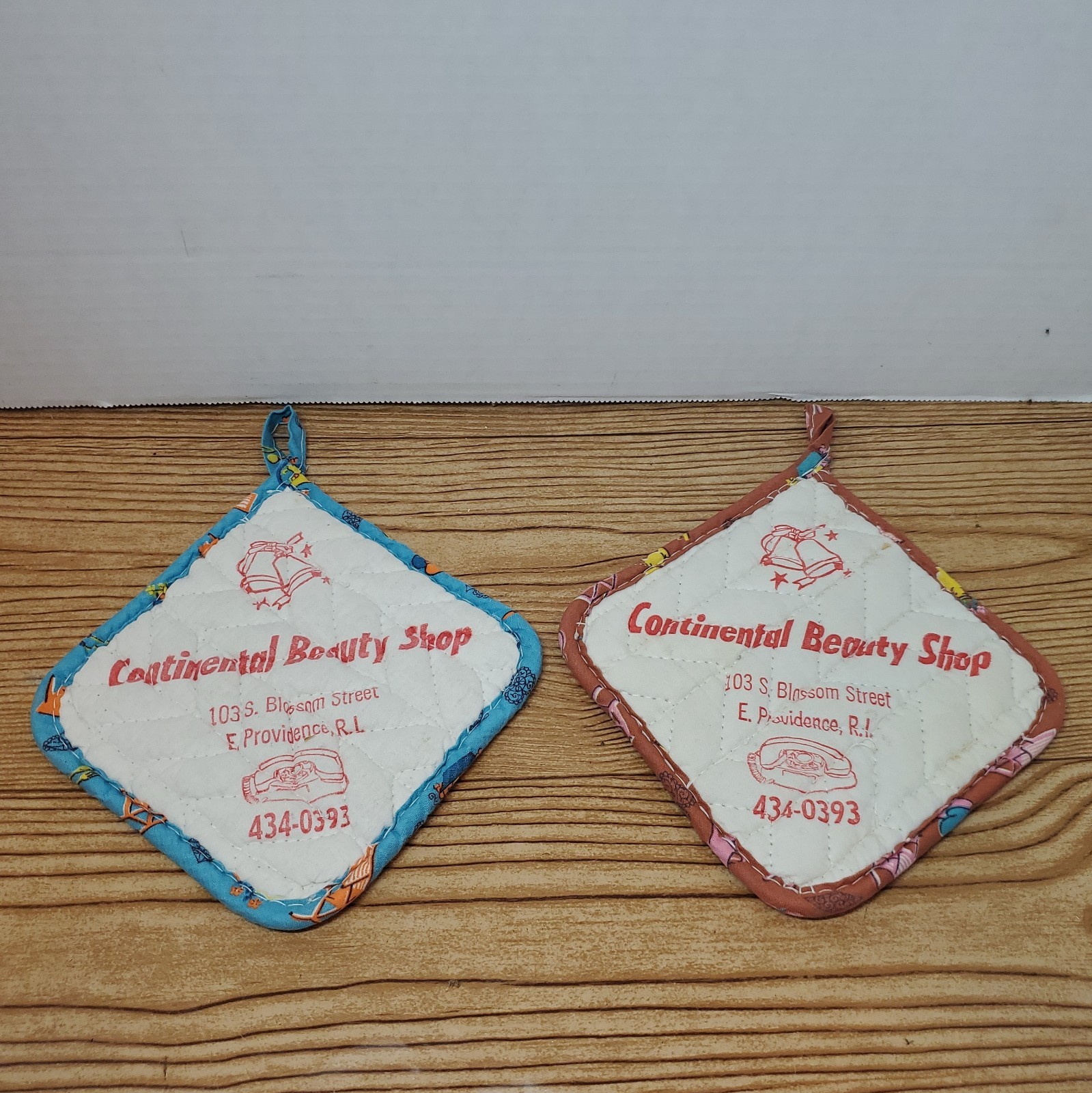 VTG Continental Beauty Shop E. Providence RI Advertising Oven Mit Lot Of 2 