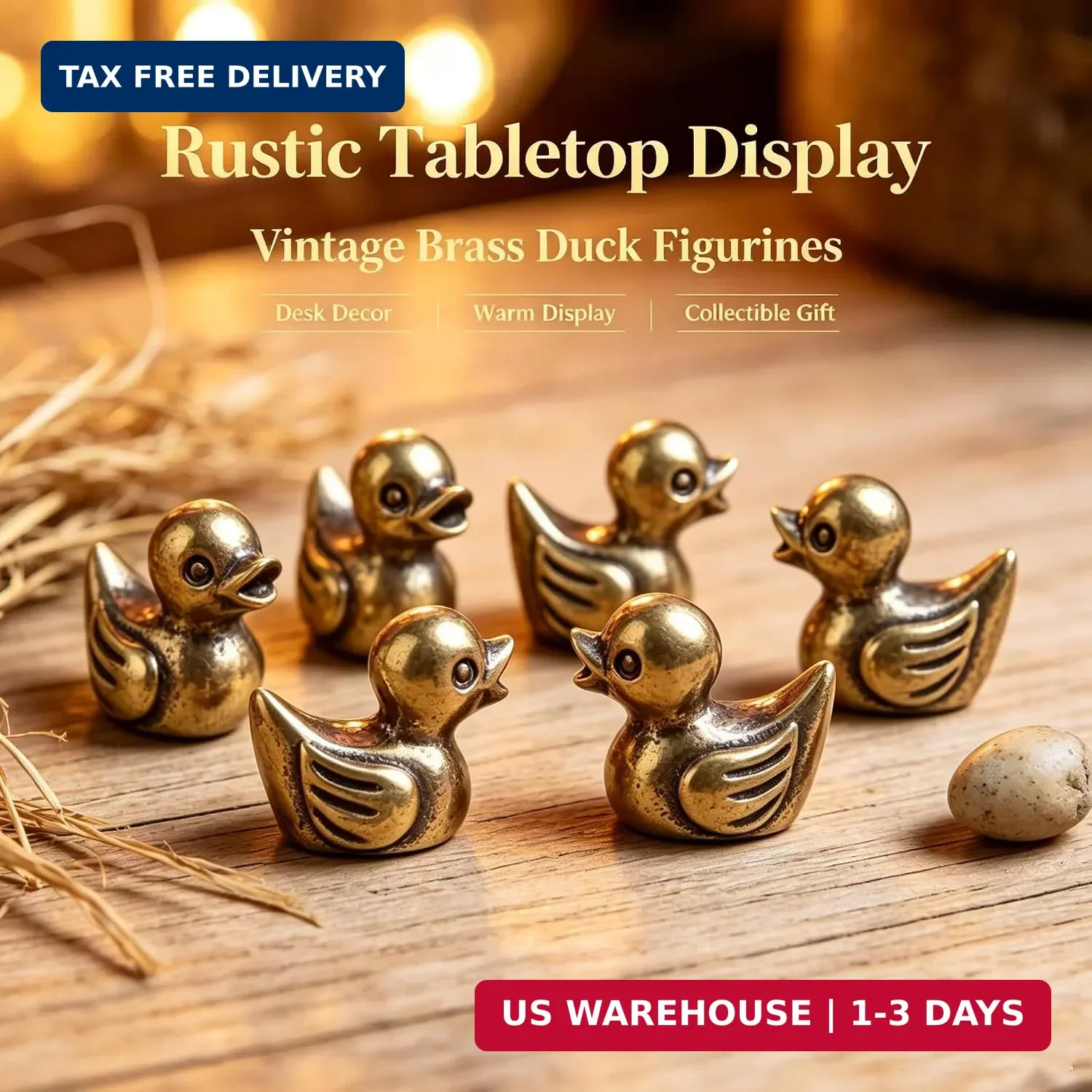 5PC Solid Brass Mini Duck Figurines Handmade Collectible Desk Decor Gift