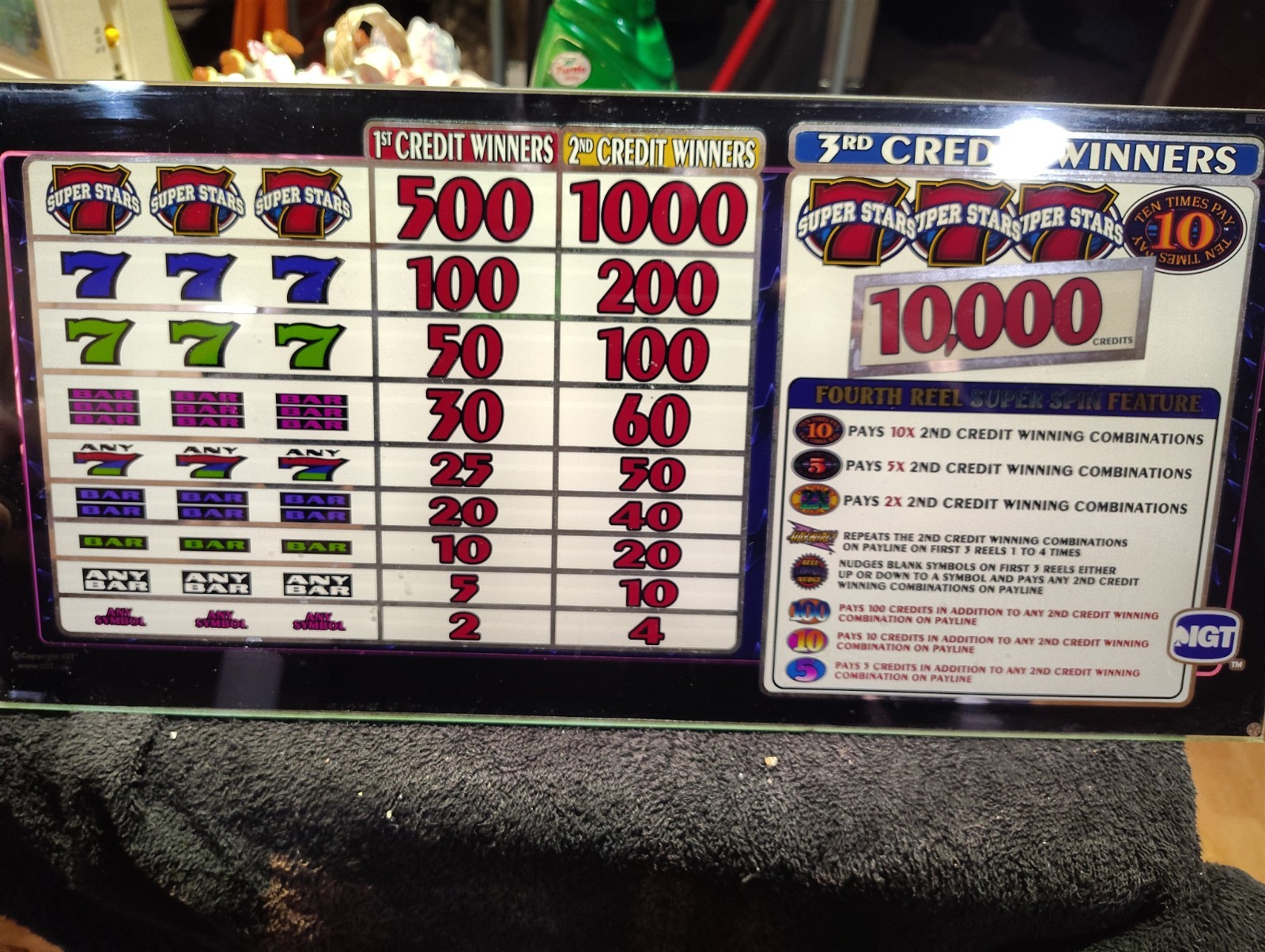 IGT Slot Machine Top Glass 10 Times Pay Super Stars Las Vegas  Bar Mancave