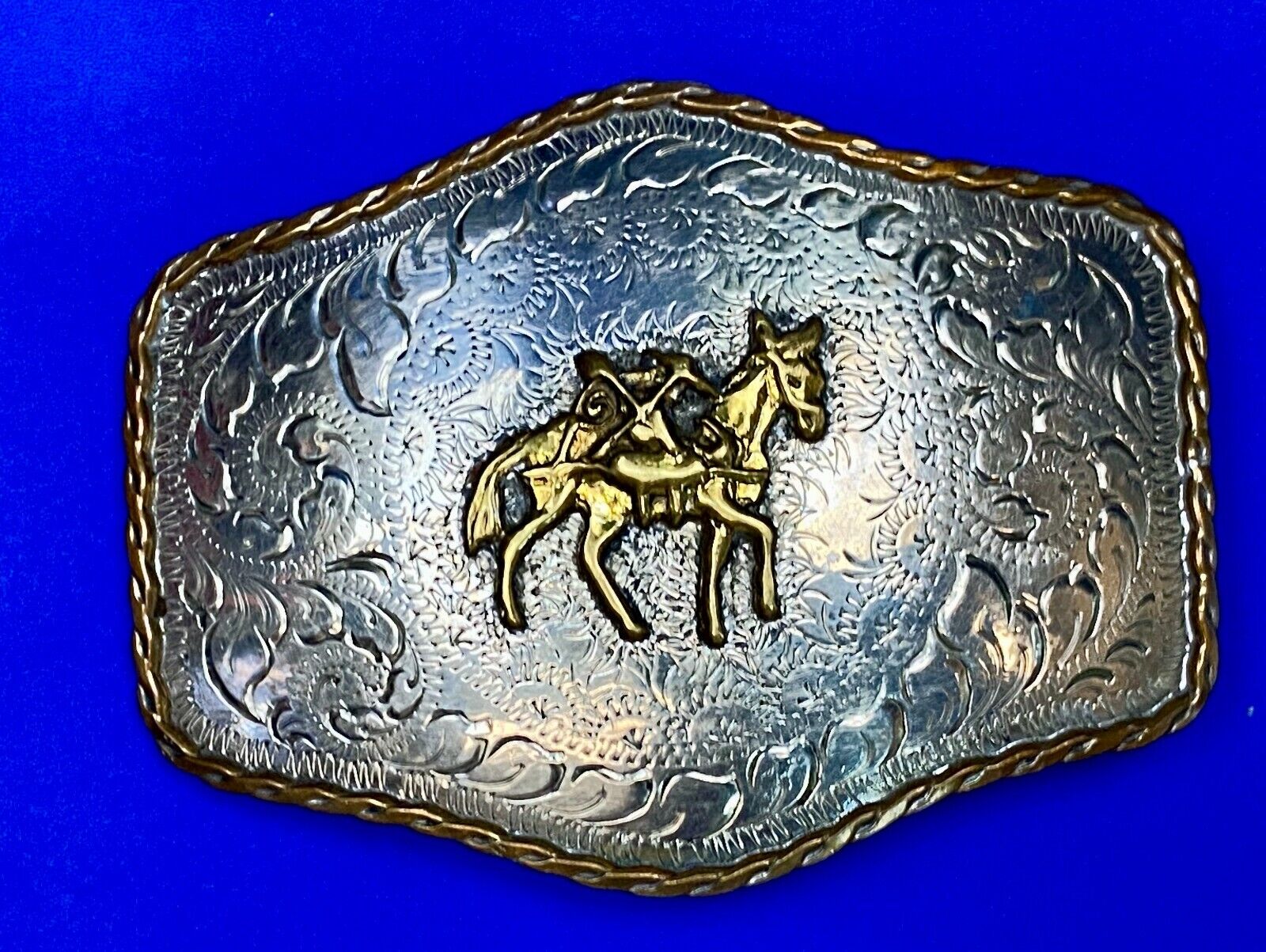 Large Cowboy Trial Horse Belt Buckle - Crown Silver Mfg Jewelers & Silversmiths