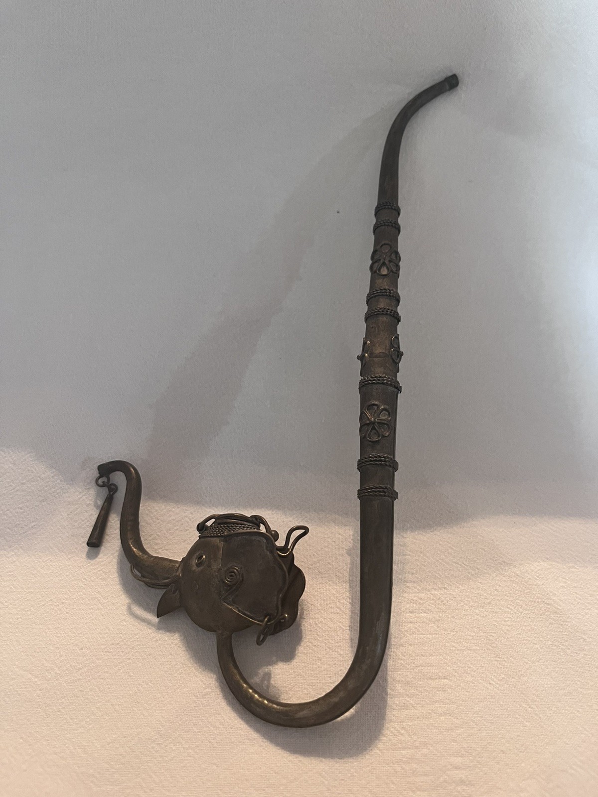 Antique Chinese Paktong Pipe With the Bowl in the Form of an Elephant Head