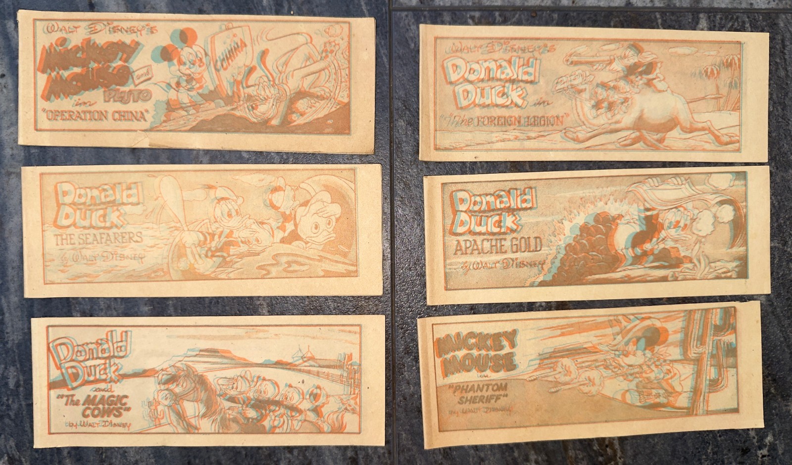 Disney Vintage 1950s 6 Comics  Wheaties Mickey Mouse Donald Duck 3D No glasses