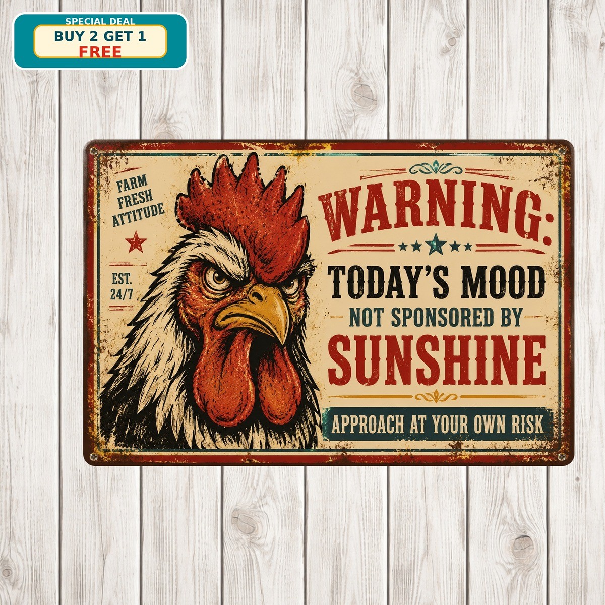 Funny Rooster Quote Metal Sign Farmhouse Chicken Coop Kitchen Wall Decor