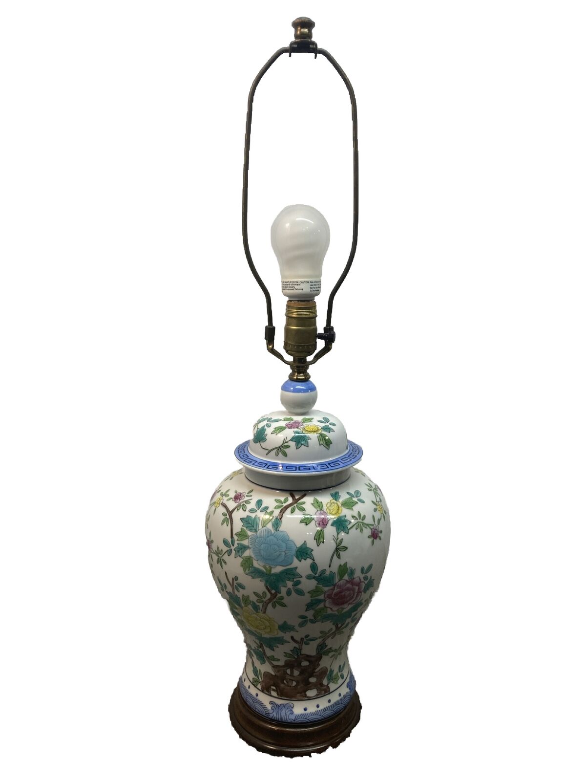 Vintage Chinese Floral Motif Porcelain Vase Table Lamp 29”