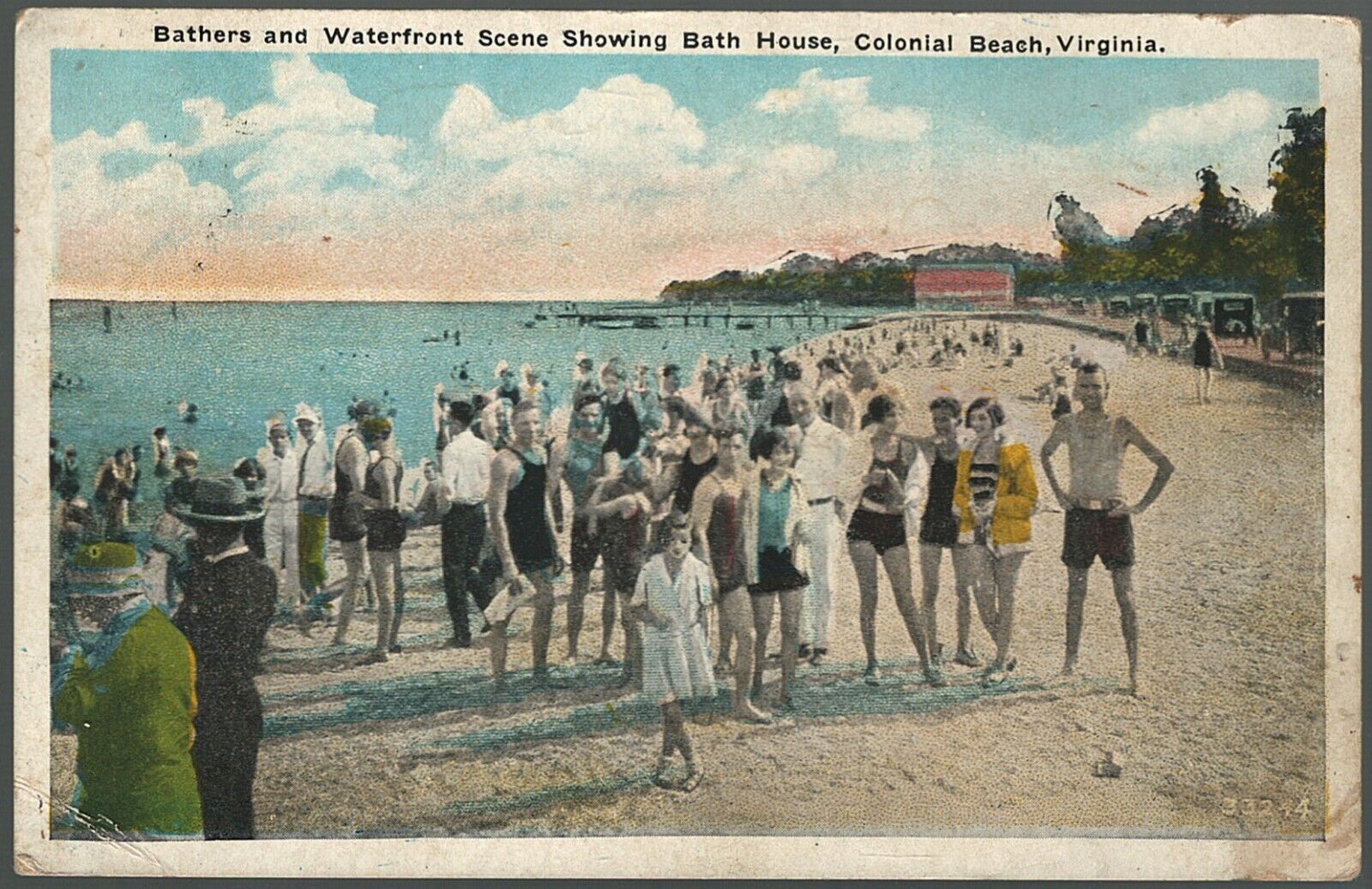 Postcard Colonial Beach Virginia Beach and Bath House 1931