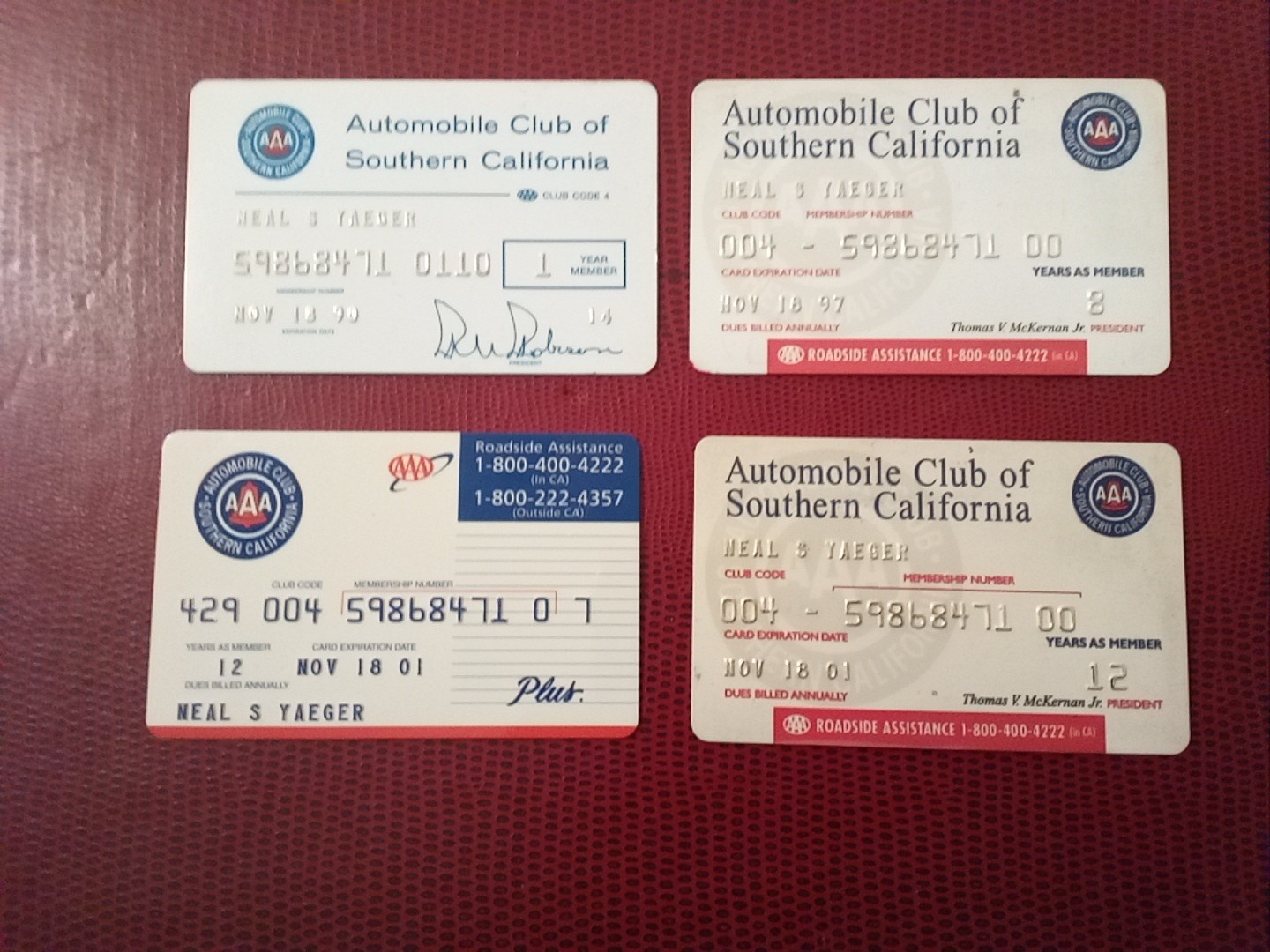 4 Lot 1990 1997 2001 AAA Automobile Club Card California Expired Membership Card