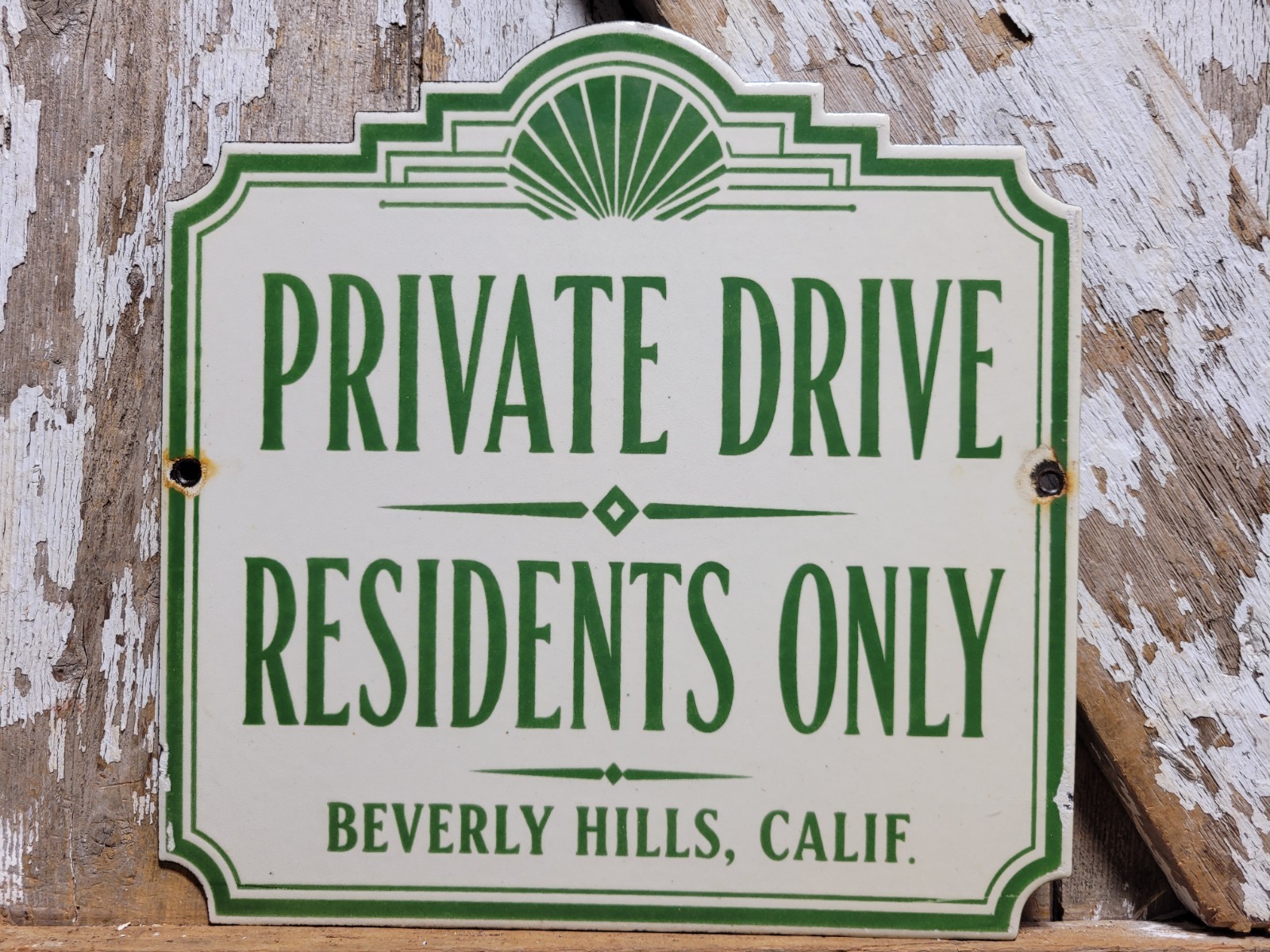 VINTAGE BEVERLY HILLS PORCELAIN SIGN RARE OLD PRIVATE DRIVE CALIFORNIA ART DECO