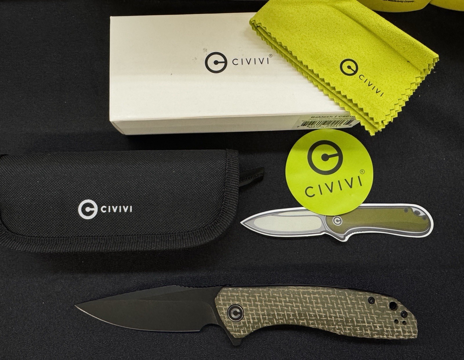 CIVIVI Backlash Liner Lock Knife Green Burlap Handle Black Blade C801K