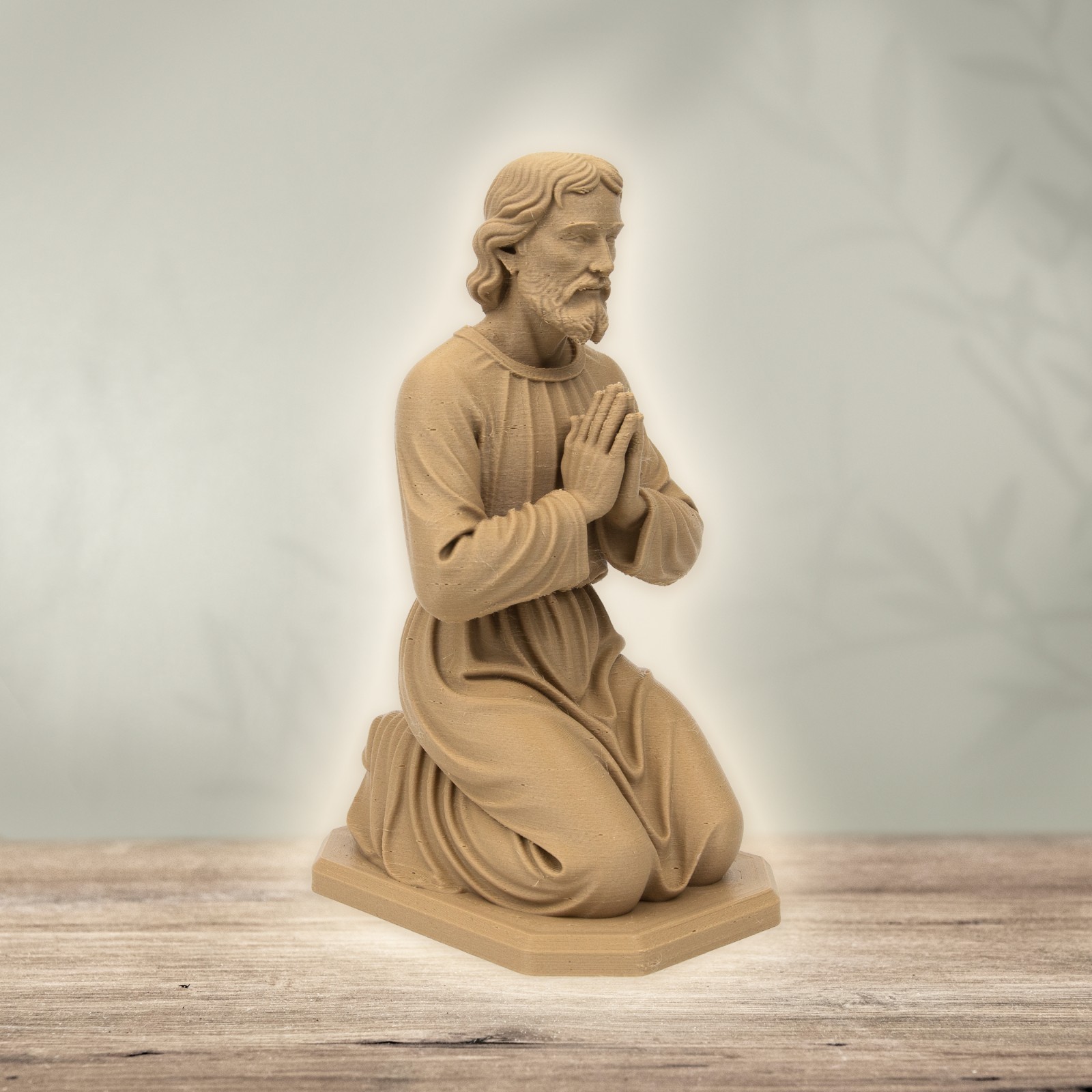 Saint Joseph Kneeling Statue – Wood PLA Prayer Figurine, Catholic Home Decor