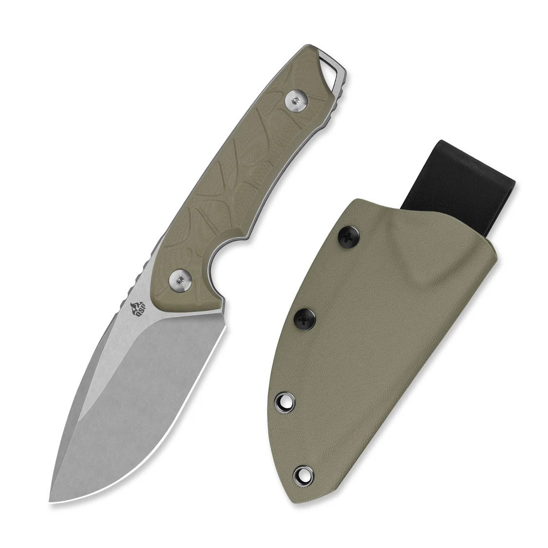 QSP Tiny TOT Fixed Blade Knife 3.5 in Tan G-10 10Cr15MoV Drop Point Stonewash