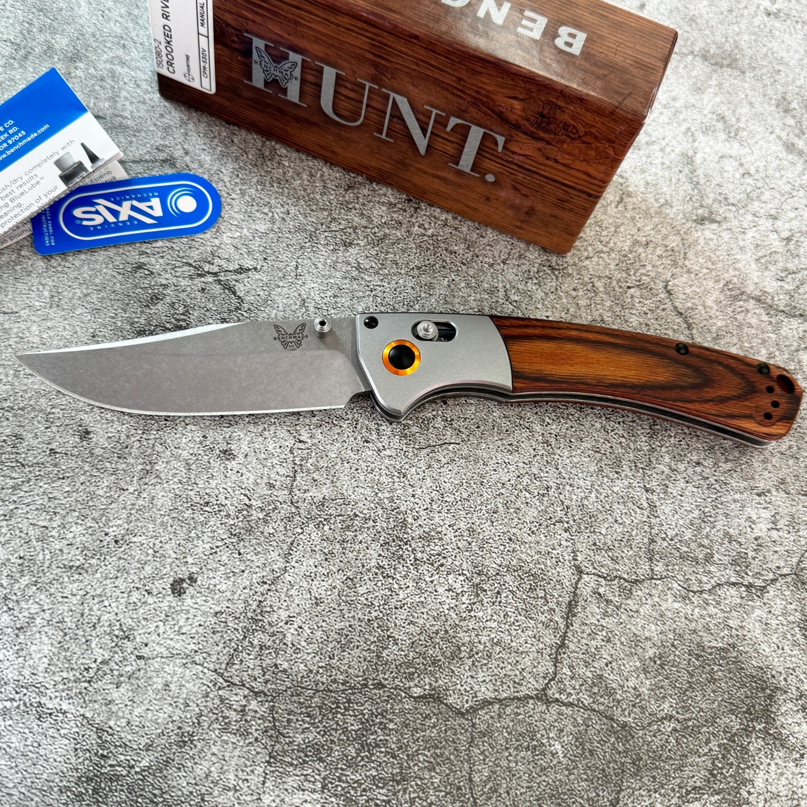 Benchmade 15080-2 Crooked River Gray Aluminum Wood Clip-Point Folding Knife