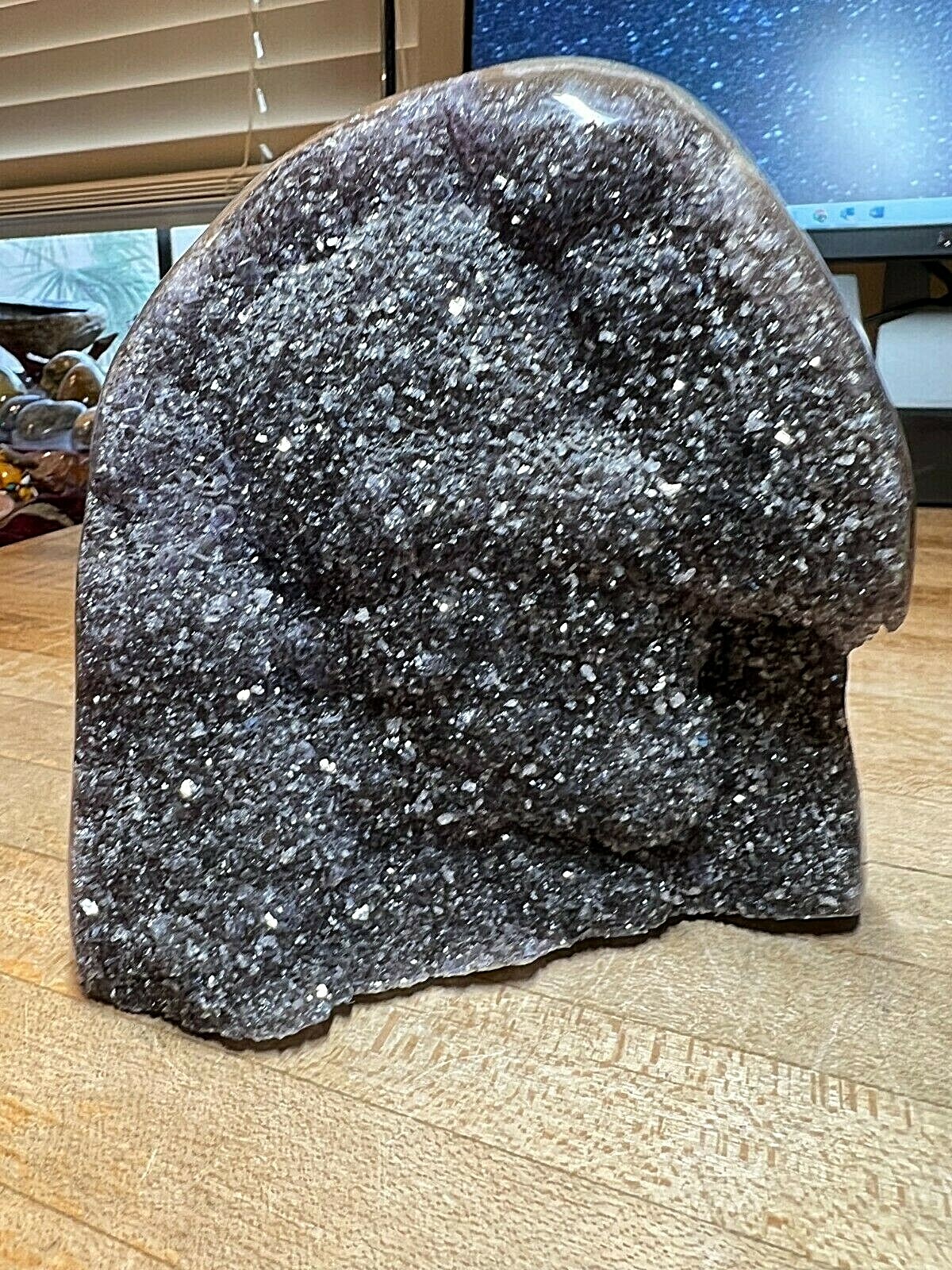 Rare Black Amethyst Crystal Gemstone Geode With Polished Edges Specimen 008