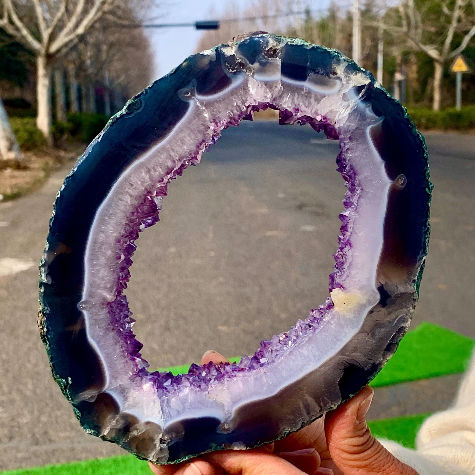 2.54LB Natural Amethyst geode quartz cluster crystal specimen Healing D367