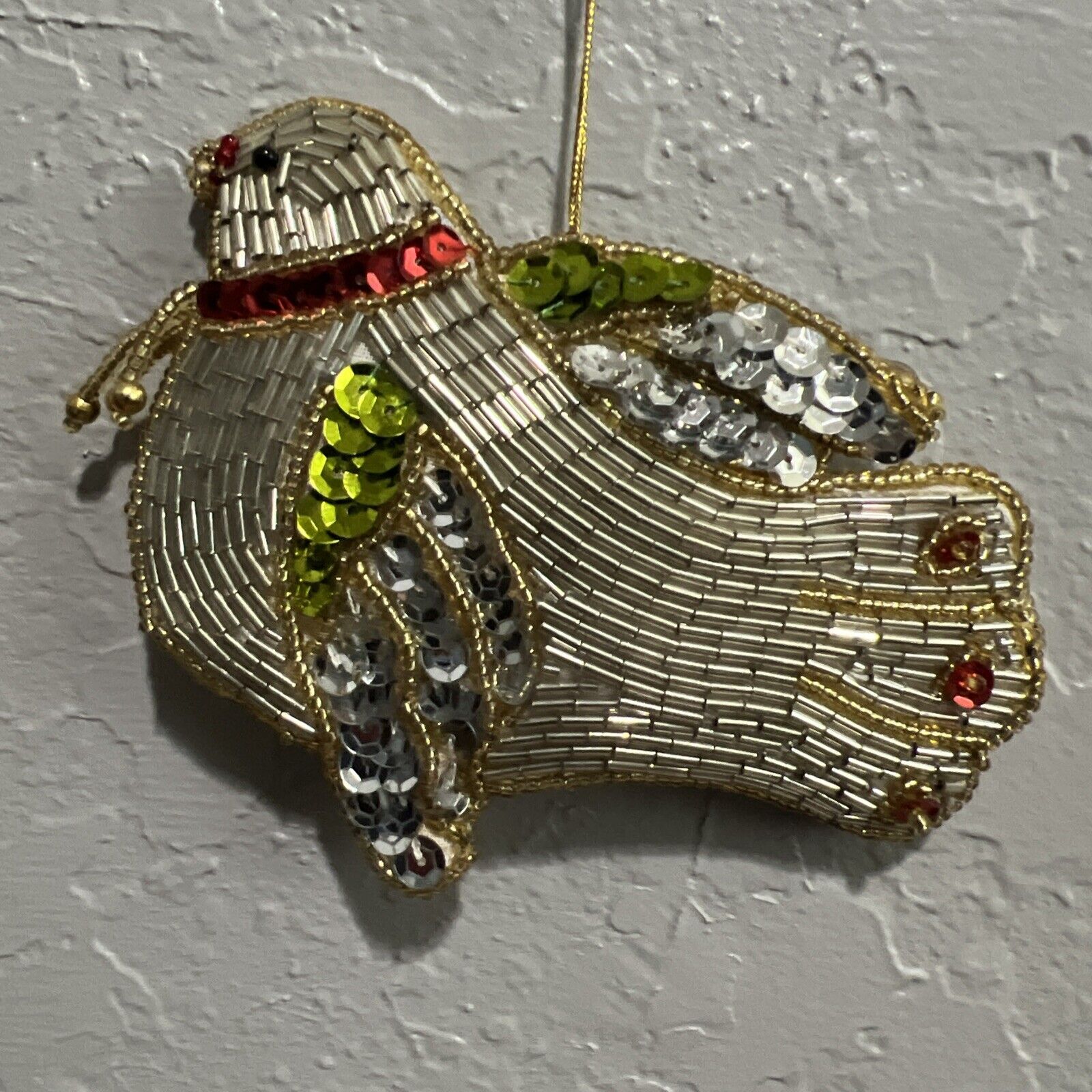 Beautiful 5” Texture Wall Hanging, Ornament Bird Embellished With Beads Sequins