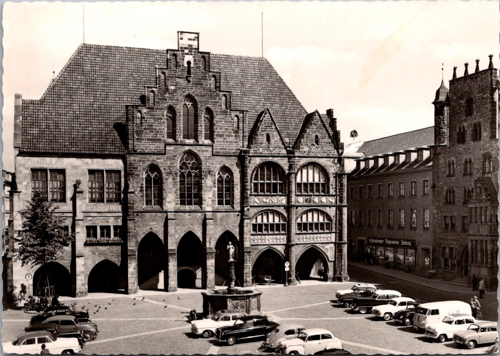 Historic Rathaus Town Hall Hildesheim Germany Cars Real Photo RPPC Postcard