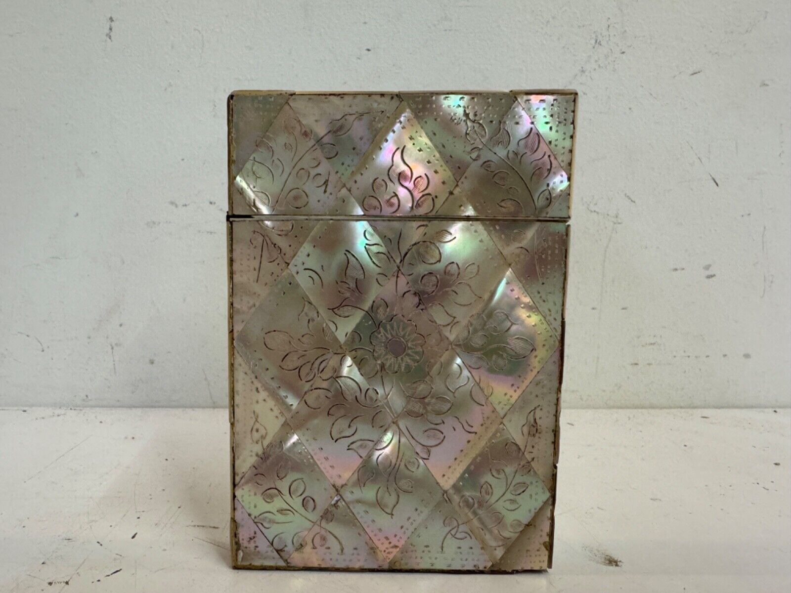 Antique Mother of Pearl Card Case with Floral Decorations