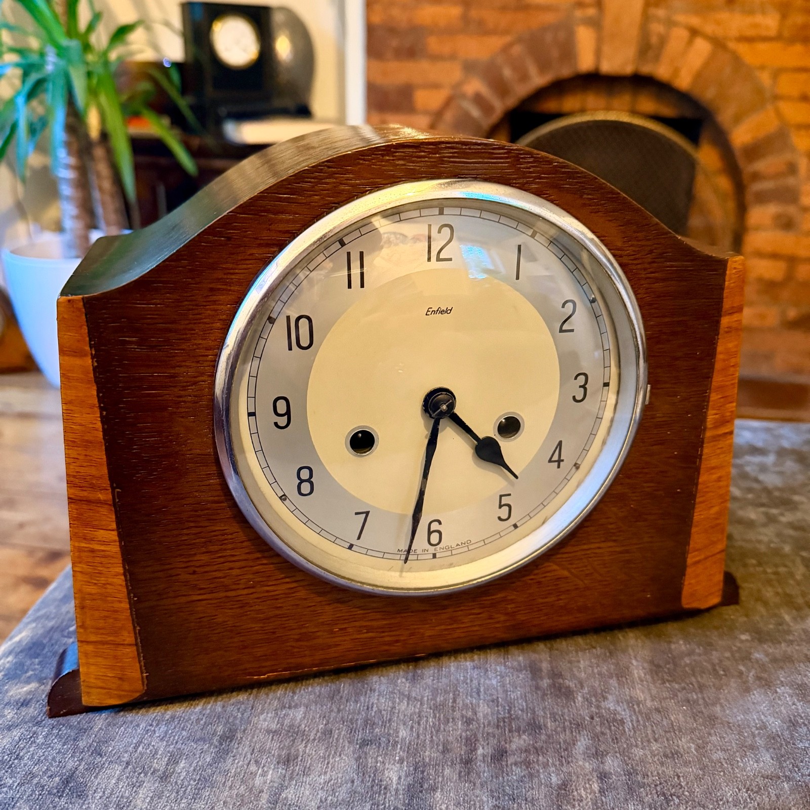 Vintage Enfield Oak Mantel Clock Gong Strike Art Deco English Working