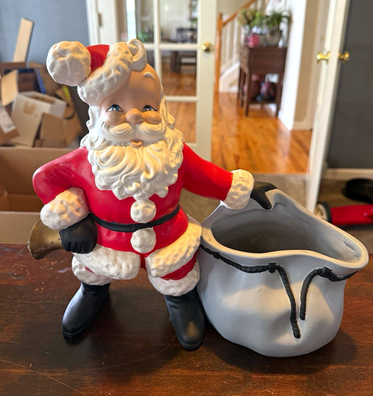 Vintage 1968 Atlantic Mold Santa Claus Ceramic Toy Sack Planter Bell Christmas