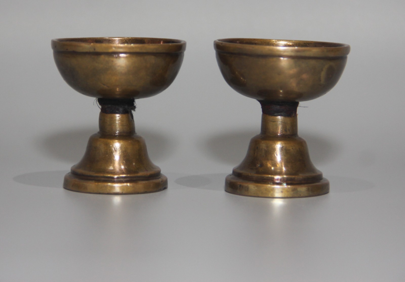 Pair Tibet 16th Century Old Antique Buddhist Alloy Copper Oil Ghee Lamp Butter