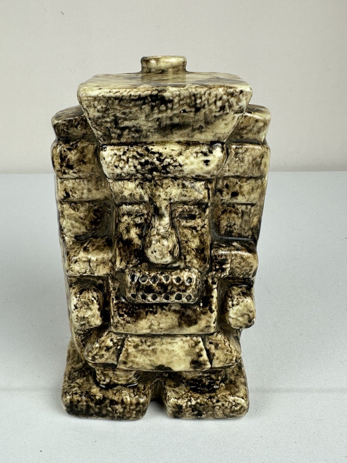 Vintage  Jorongo Tequila Decanter 1970\'s Stoneware Aztec-Inspired Design Empty