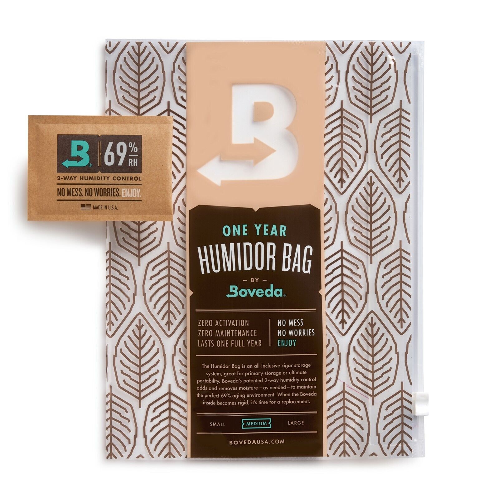 Boveda 2-Way Humidity Resealable Humidor Bag – Preloaded 69% RH Pack - Medium